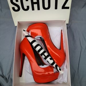 SCHUTZ Ingrid Patent Leather Peep Toe Heels